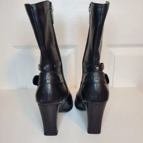 Harley Davidson Womens High Heel Buckle Strap Boot Size 7 Biker Chic - Picture 2 of 6